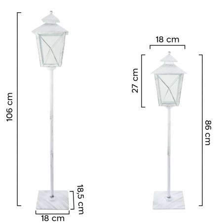 Lampione bianco di Natale 744044 decorazione in metallo e vetro 106Hx18x18 cm