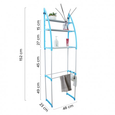 Scaffale da bagno 210627 salvaspazio modulabile in plastica azzurro 152H cm