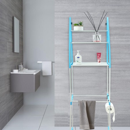 Scaffale da bagno 210627 salvaspazio modulabile in plastica azzurro 152H cm