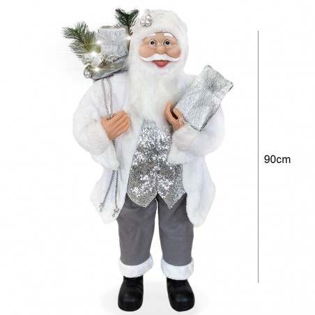 Babbo Natale Bianco e Argento 144224 Abito in velluto 90H cm con Luci e Suoni