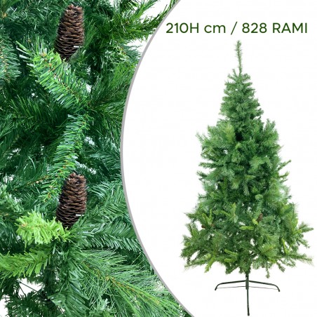 Albero di Natale 210H cm 164041 con pigne e rami pieghevoli in PVC artificiale