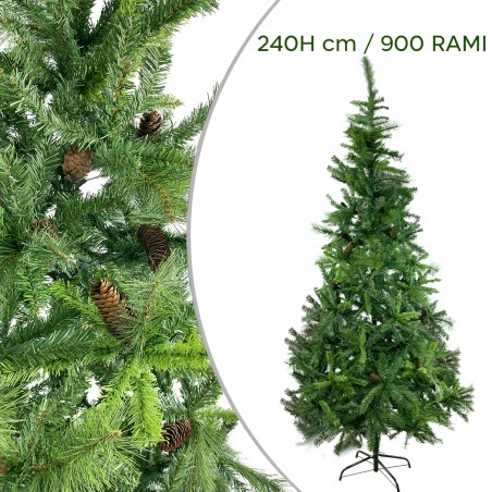Albero di Natale 240H cm 164045 con pigne e rami pieghevoli in PVC artificiale