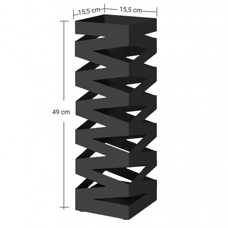 Portaombrelli in Metallo Nero Quadrato Design Stile Moderno con Ganci 49x15.5 cm