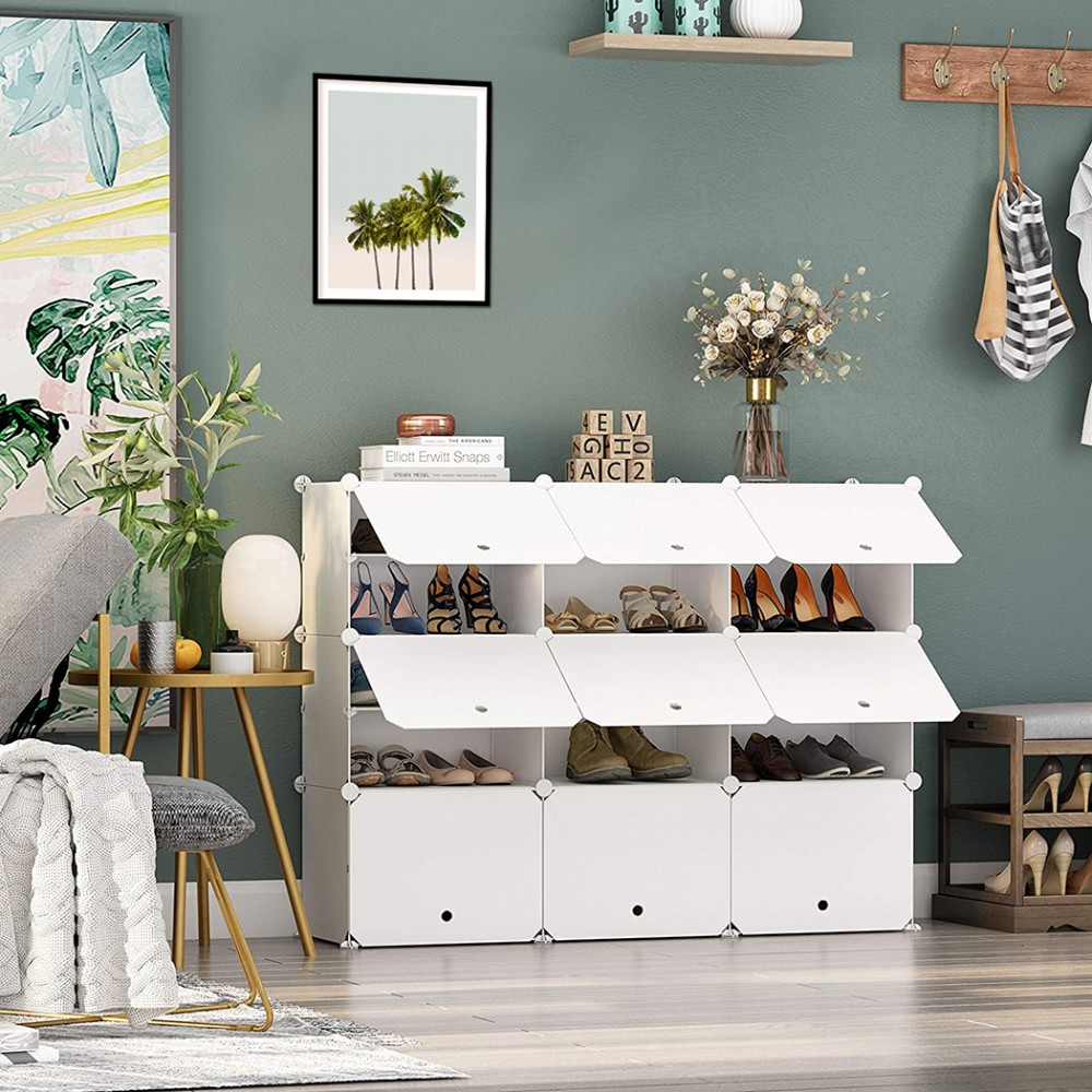 Scaffale Modulare Scarpiera in PVC Bianca...