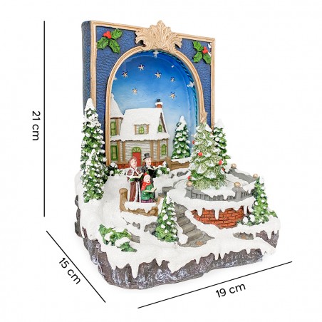 Villaggio Natalizio 361021 Libro albero Natale Luci Suoni Movimento 19x15x21 cm