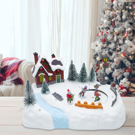 Villaggio Natalizio 361040 Pista Pattinaggio Luci Suoni Movimento 20x20x16 cm