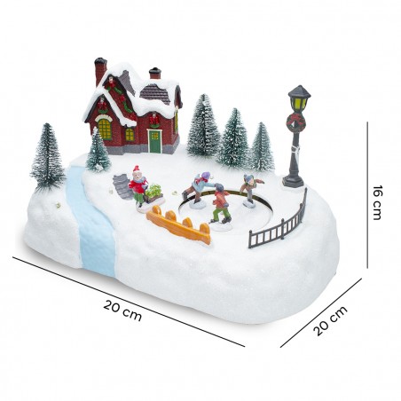 Villaggio Natalizio 361040 Pista Pattinaggio Luci Suoni Movimento 20x20x16 cm