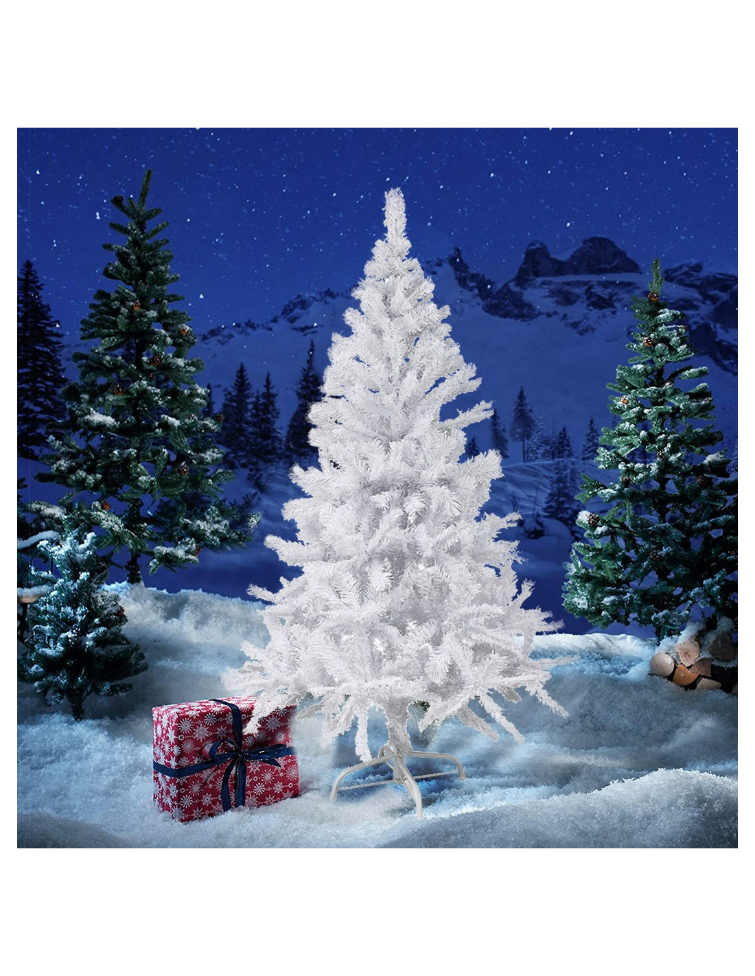 Albero Di Natale In Peluche Morbido - Gonna Innevata In Finta Pelliccia Bianca - Diametro 90 Cm - Decorazione Invernale Per La Casa