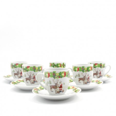 Set di 6 Tazzine da Caffè e Piattini in Ceramica con Babbo Natale e Renna