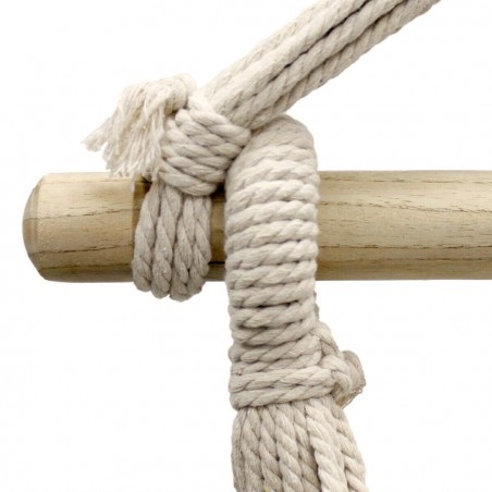 Amaca Poltrona Sospesa Cotone Ecrù Supporto in Legno Sedia Dondolo da Giardino