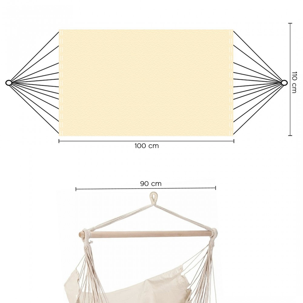 Amaca Poltrona Sospesa Cotone Ecrù Supporto in...