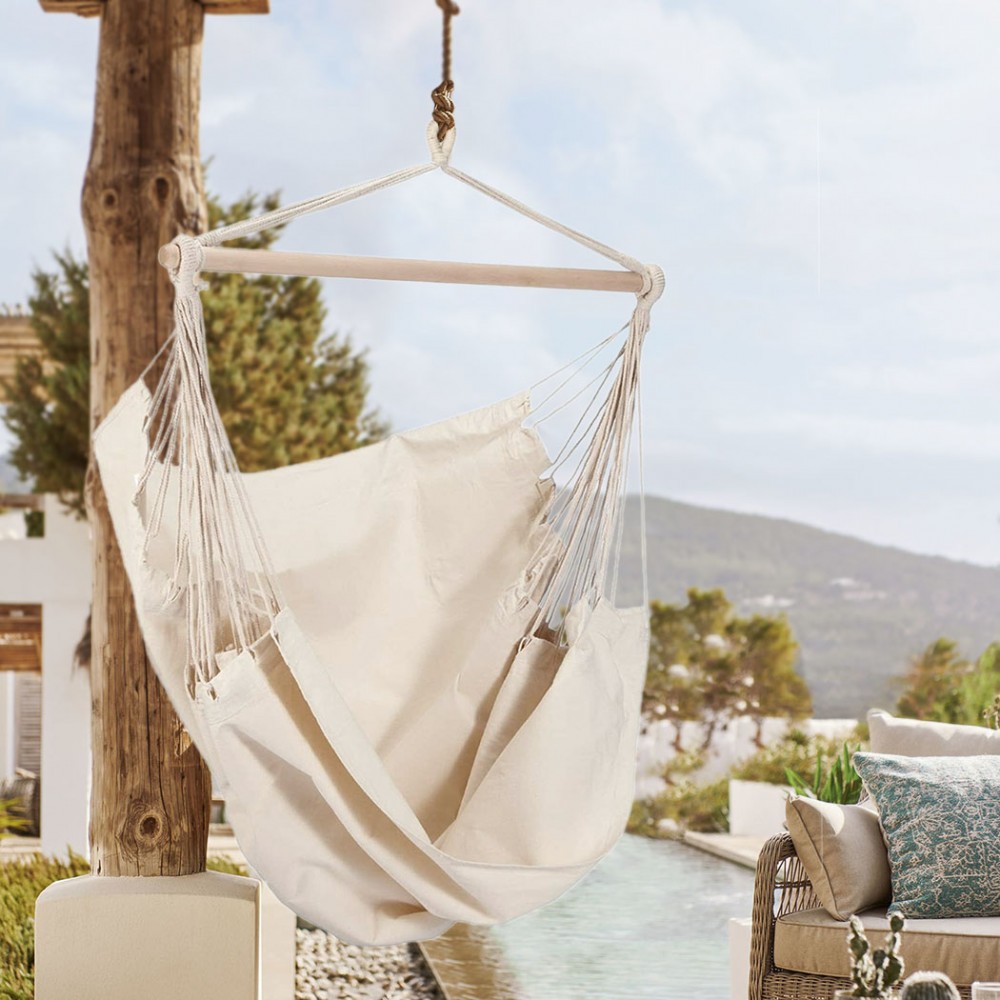 Amaca Poltrona Sospesa Cotone Ecrù Supporto in...