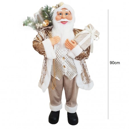 Babbo Natale Color Champagne 144236 Abito in Velluto 90H cm con Luci e Suoni