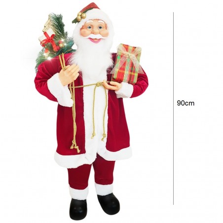 Babbo Natale Rosso Classico 144218 Abito in Velluto 90H cm con Luci e Suoni