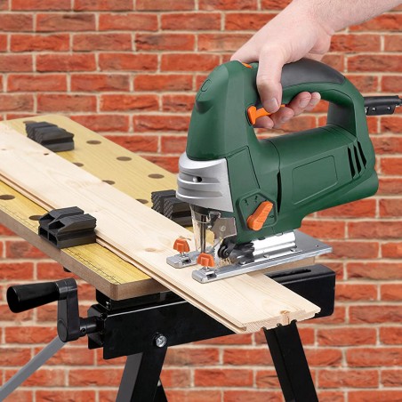 Banco Pieghevole da Lavoro per Fai da Te con Morsetti Laterali e Portautensili