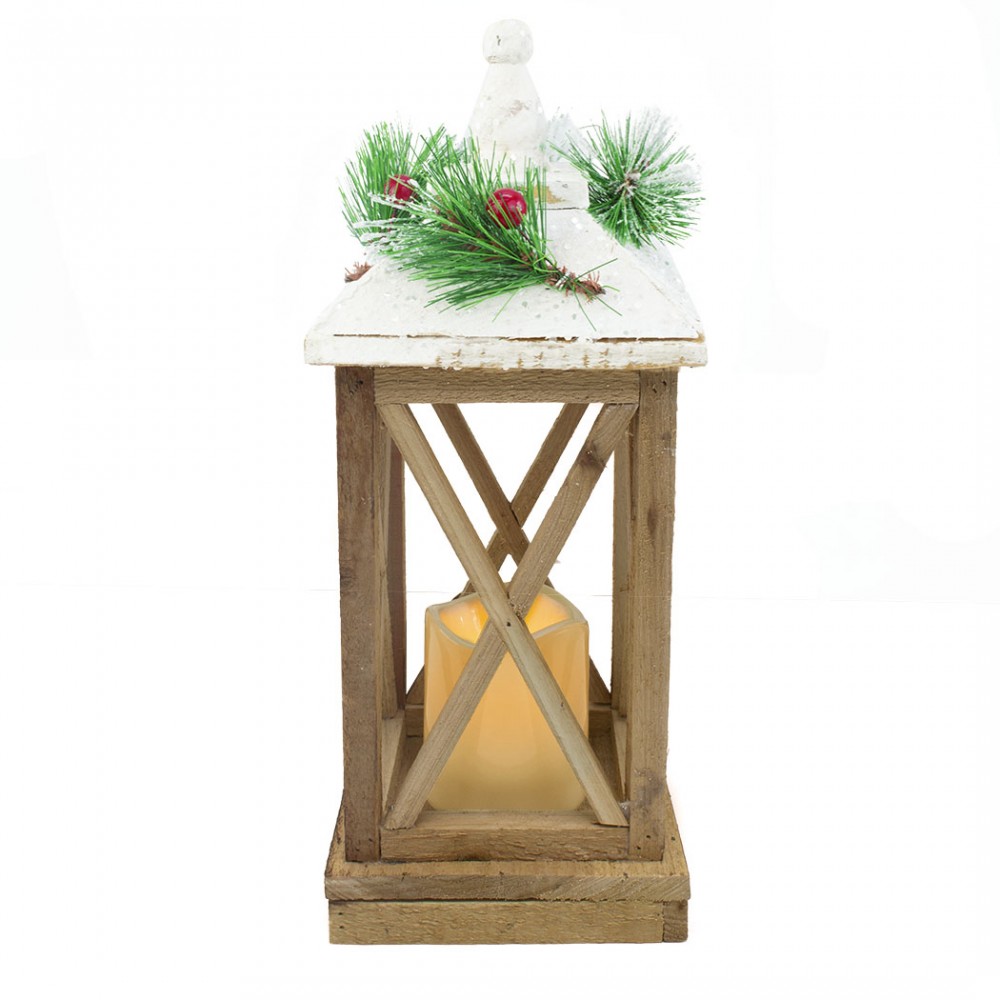 Image of Lanterna Con Lumino Di Natale 859762 Decorazione In Legno Con Luce Led E Glitter