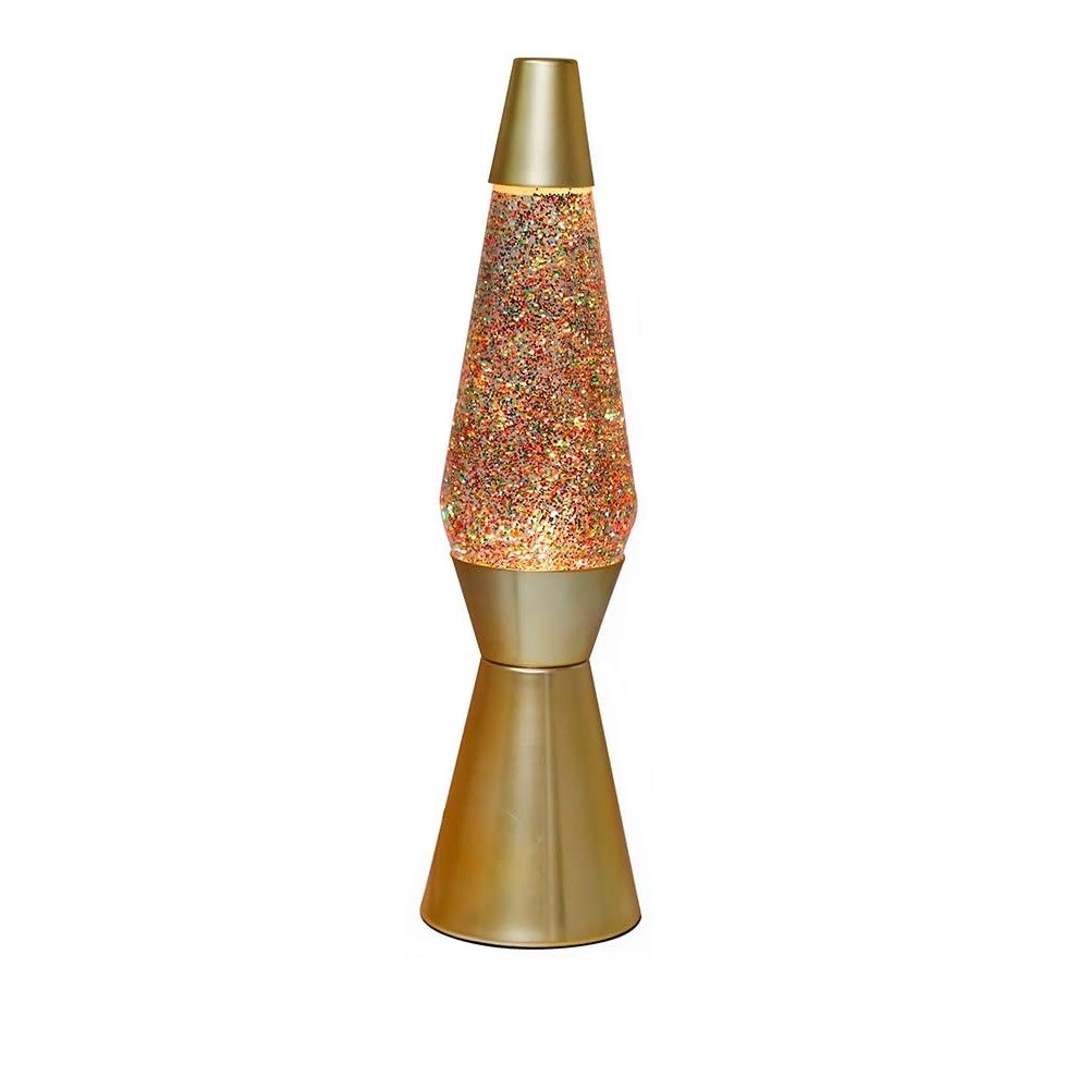 Lampada Lava Lamp 40cm XL1770 Base Oro e Magma con Glitter Dorati Design Moderno