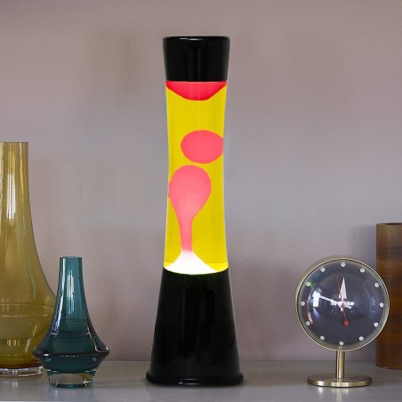 Lampada Lava Lamp 40 cm XL1759 Base Nera con Magma Verde e Giallo Design Moderno