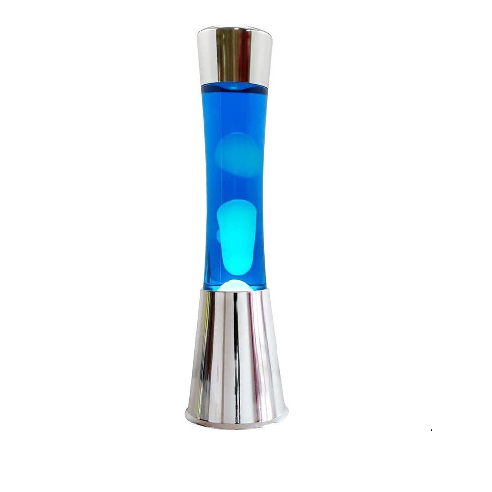 Lampada Lava Lamp 40 cm XL1773 Base Silver e Magma Blu e Bianco Design Moderno