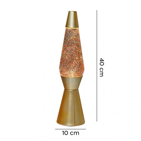 Lampada Lava Lamp 40cm XL1770 Base Oro e Magma con Glitter Dorati Design Moderno