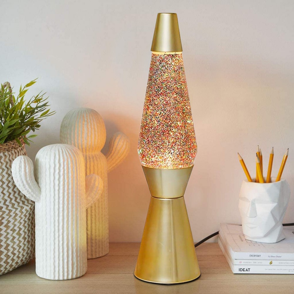 Lampada Lava Lamp 40cm XL1770 Base Oro e Magma...