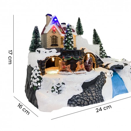 Villaggio Natalizio Slitta 243011 Natale con Luci Suoni e Movimento 24x16x17 cm
