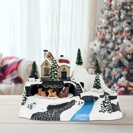 Villaggio Natalizio Slitta 243011 Natale con Luci Suoni e Movimento 24x16x17 cm