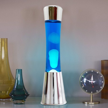 Lampada Lava Lamp 40 cm XL1773 Base Silver e Magma Blu e Bianco Design Moderno