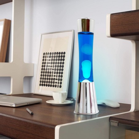 Lampada Lava Lamp 40 cm XL1773 Base Silver e Magma Blu e Bianco Design Moderno