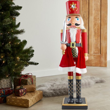 Soldatino Schiaccianoci 80H Addobbo Di Natale 392028 Con Abito Rosso E Spada