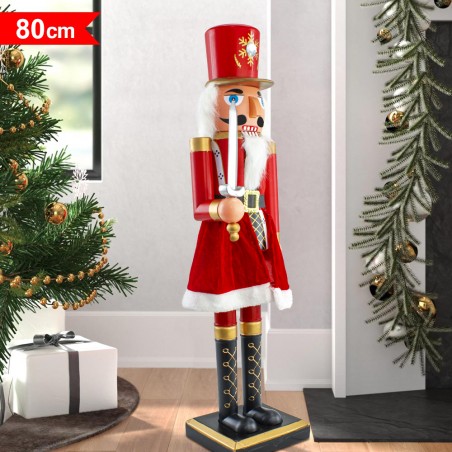 Soldatino Schiaccianoci 80H Addobbo Di Natale 392028 Con Abito Rosso E Spada