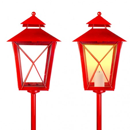 Lampione Rosso Di Natale 744013 Decorazione in Metallo E Vetro H106x18.5x18.5 C