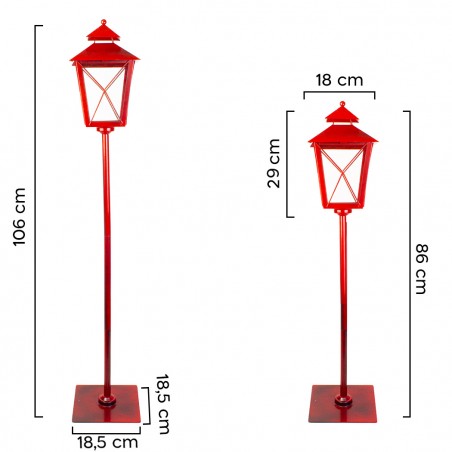 Lampione Rosso Di Natale 744013 Decorazione in Metallo E Vetro H106x18.5x18.5 C