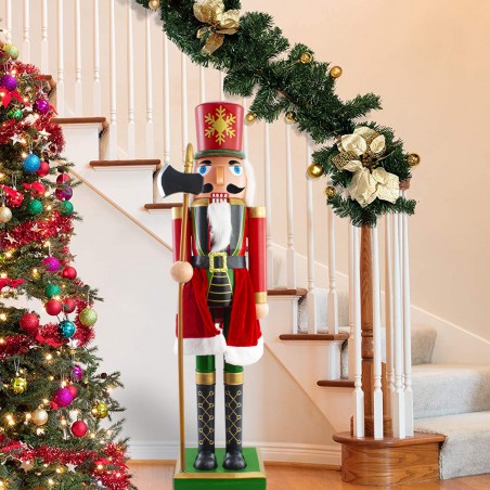 Soldatino Schiaccianoci 80H Addobbo Di Natale 392049 Rosso e Verde con Ascia