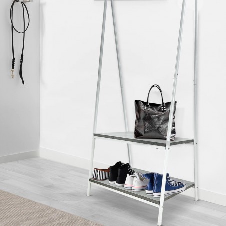 Stand Appendiabiti metallo 64x40xH150 cm con Scarpiera a 2 Ripiani per Ingresso