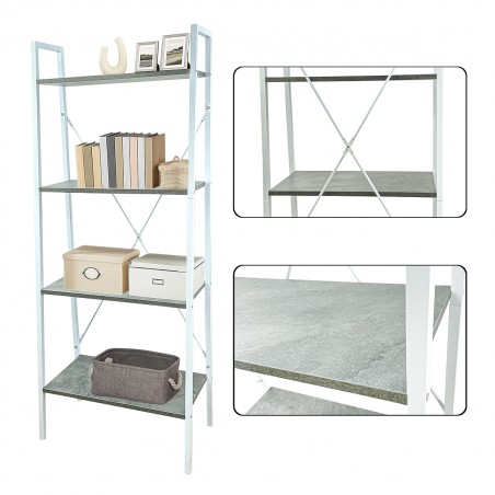 Libreria Scaffale Industrial in Metallo con 4 Ripiani Cemento 60 x 33 x 150 cm