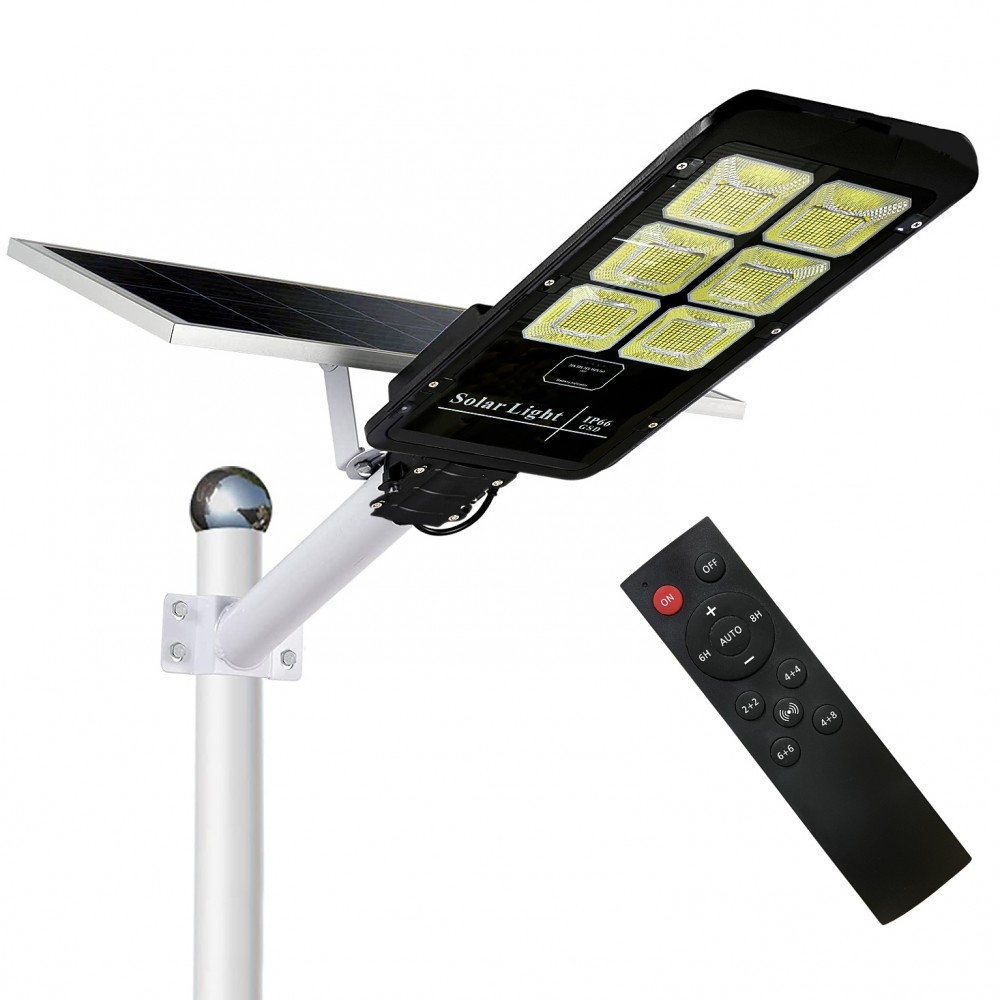 FARO LED LAMPIONE STRADALE 500W LUCE FREDDA CON PANNELLO SOLARE  FOTOVOLTAICO STAFFA TELECOMANDO