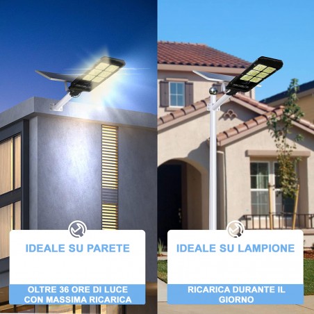 Faro Lampione con Pannello Solare 6 Led 500 W con Staffa e Telecomando