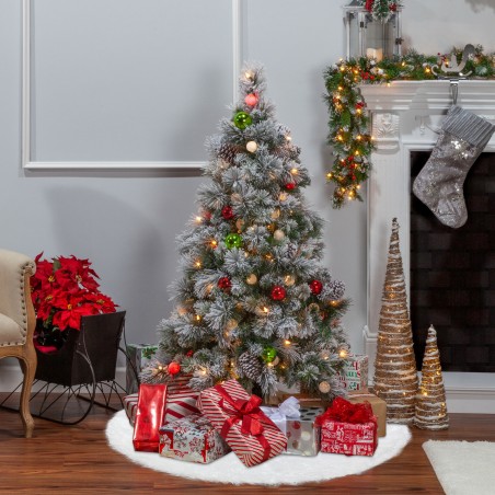 Tappeto per Albero di Natale Bianco Morbida Pelliccia 100cm Gonna Base Albero