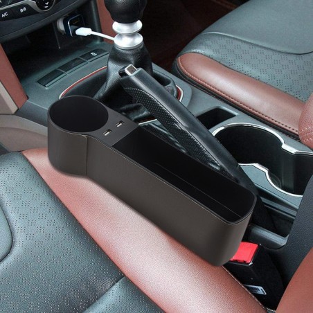 Vano Portaoggetti Laterale per Auto Tasca con 2 Porte USB e Portabicchieri