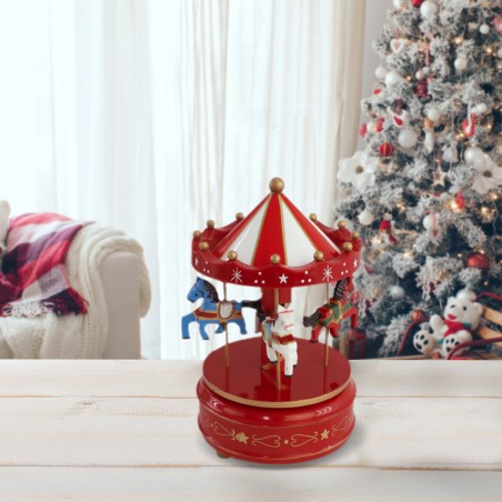 Giostrina Natalizia Carillon Legno 051376 con Musica Movimento a Corda 18x10H cm