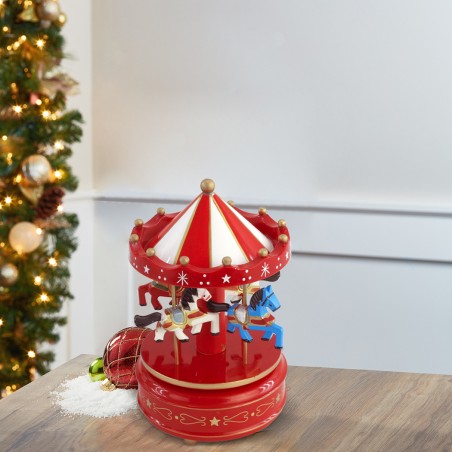 Giostrina Natalizia Carillon Legno 051376 con Musica Movimento a Corda 18x10H cm