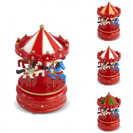 Giostrina Natalizia Carillon Legno 051376 con Musica Movimento a Corda 18x10H cm