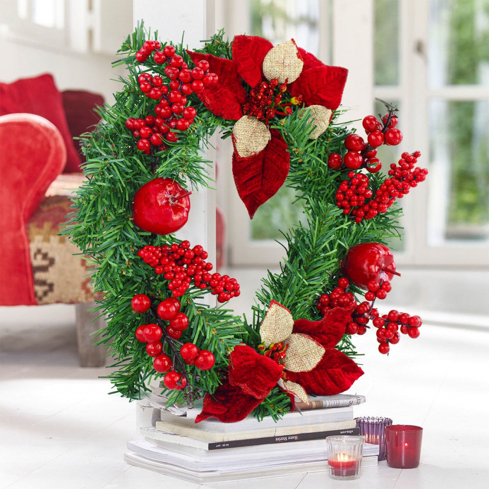 Ghirlanda Dietroporta Natalizia Tonda 35cm Ramo...