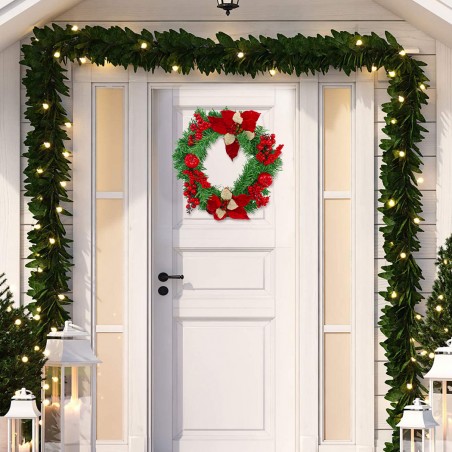 Ghirlanda Dietroporta Natalizia Tonda 35cm Ramo d'Albero con Decorazioni Rosse