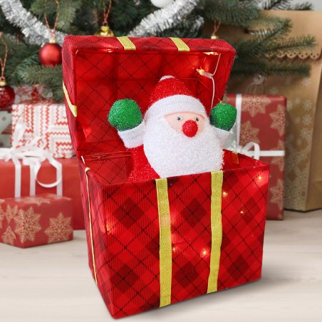 Scatola Regalo di Babbo Natale 401003 Addobbo con Luci e Movimento 29x20x42cm