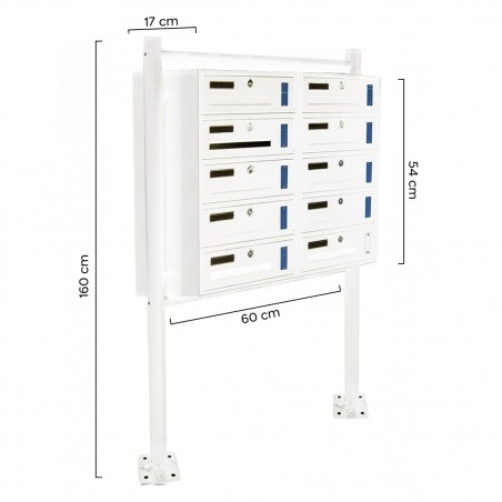 Cassetta postale condominiale 10 posti con supporto 160x60x17 cm BIANCO