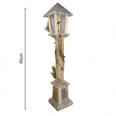 Lampione Di Natale 293021 In Legno Glitter Oro Lanterna H85 Cm 15 Led Luce Calda