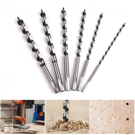 Punte per Legno 6 Pezzi Attacco Esagonale da 6 a 16 mm in Box Lunghezza 23 cm