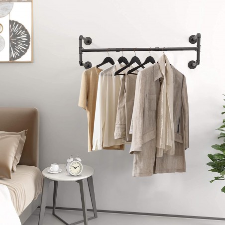 Barra Appendiabiti a Muro Salvaspazio Multiuso in Stile Industriale 110cm Nera